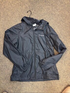 Columbia Black Hooded Packable Windbreaker Jacket